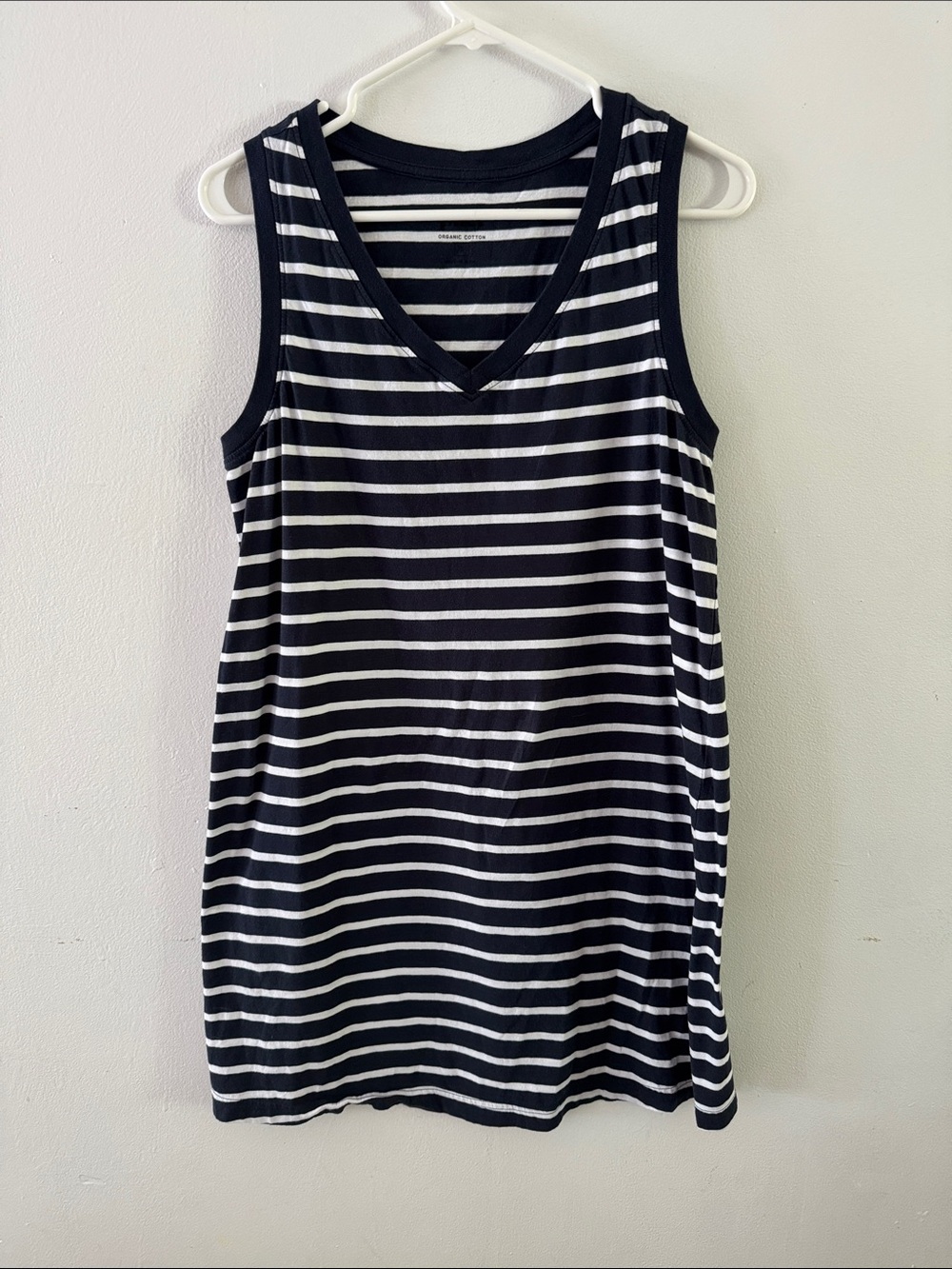 Pact Navy & White Striped V-Neck Sleeveless Mini Dress Sz S